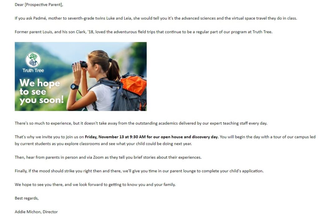 email marketing in admission funnel - Truth Tree digital school marketing