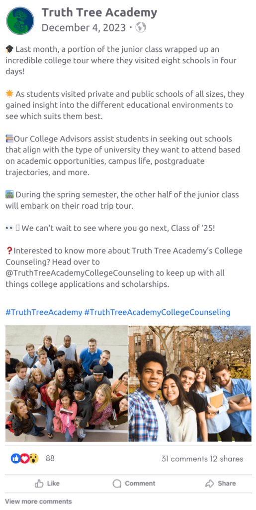 Truth Tree Enrollment Marketing | Truth Tree Academy | Truth Tree Social Media | Truth Tree Academy