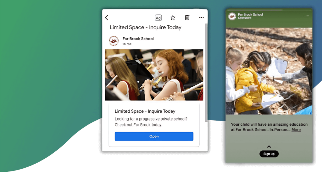 Ad examples of Truth Tree's work for Far Brook School | Truth Tree provides digital marketing strategies and solutions for school
