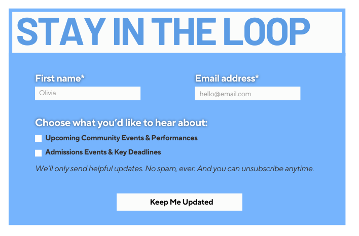 School newsletter sign-up form for updates