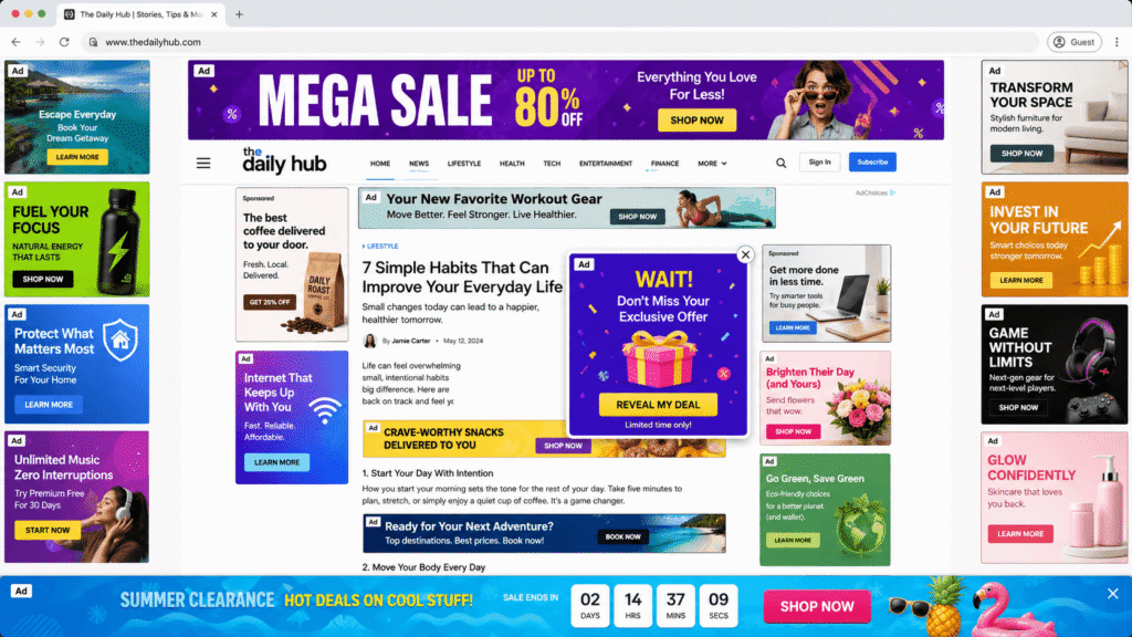 a browser window showing display ads taking over screen | image accompanies a blog post by Truth Tree on the latest on Google Ads for Schools